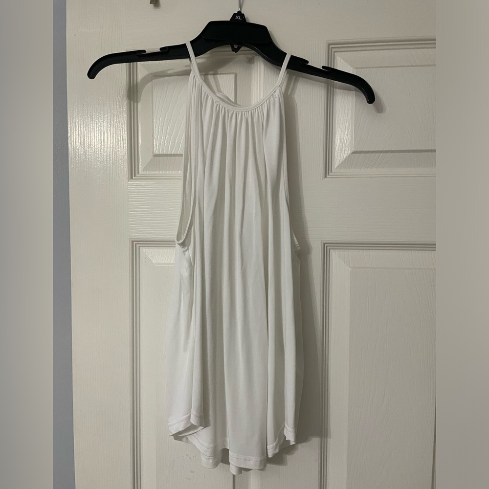 White halter neck tank top with laced up back